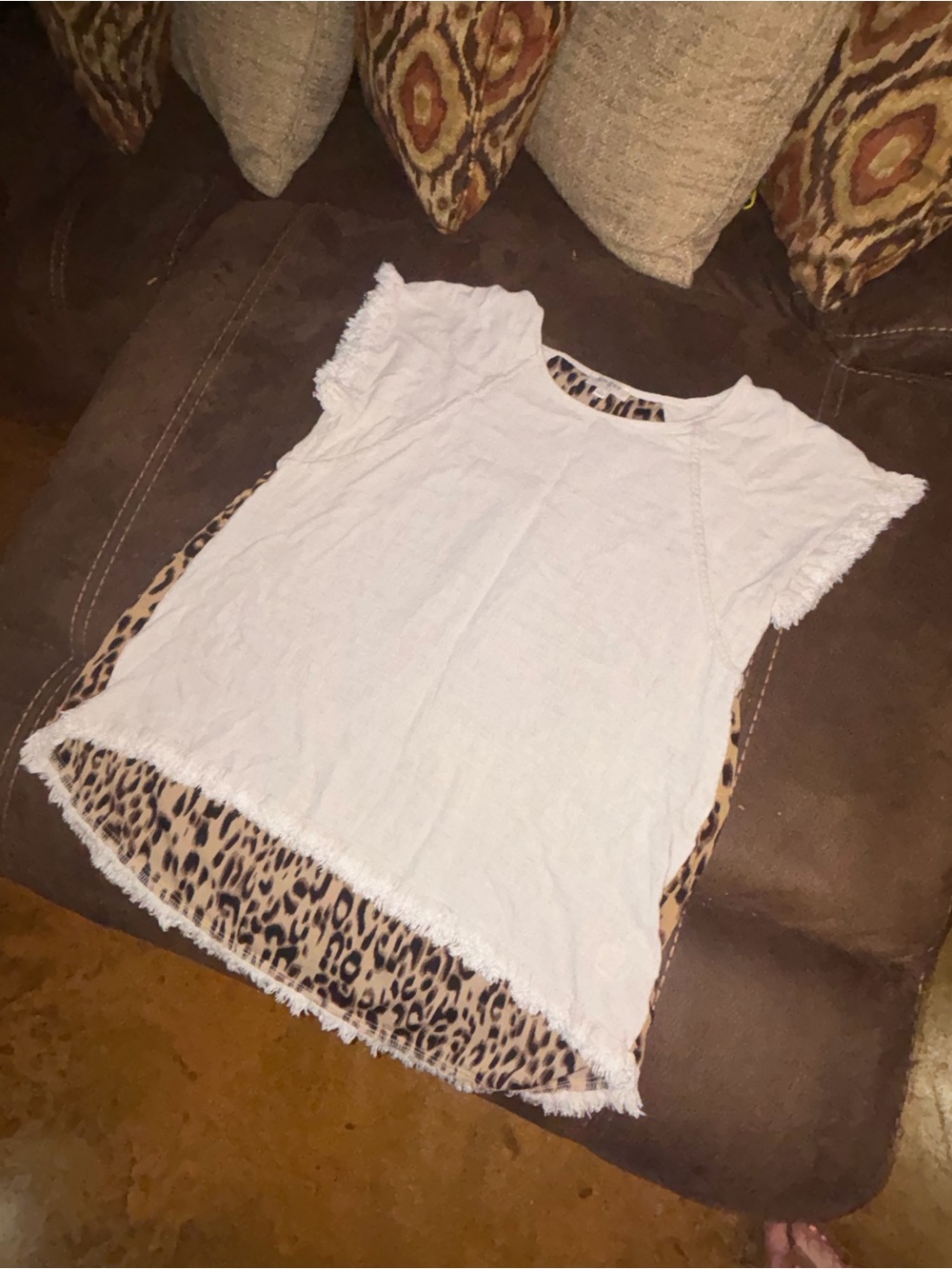 Umgee Short Sleeve Tunic with Leopard Trim